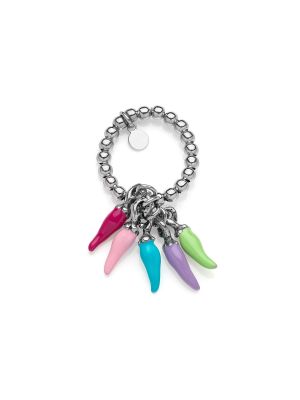 Anello Boule elastico con Charms Peperoncino Mini Portafortuna in Argento 925 e Smalti Multicolor Mix