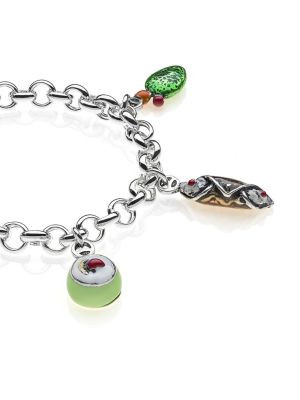 Rolo Premium Bracelet with Sicilian Charms in Sterling Silver and Enamel