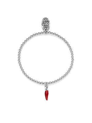 Elastic Boule Bracelet with Charm Mini Chili Pepper Lucky Charm in Sterling Silver and Red Enamel