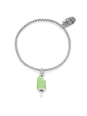 Elastic Boule Bracelet with Mint Popsicle Charm in Sterling Silver and Enamel