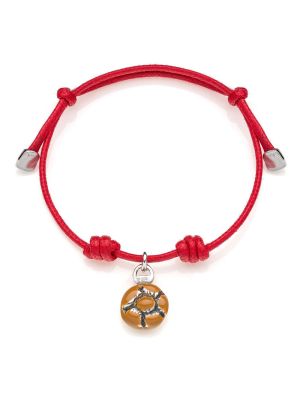 Cotton Cord Bracelet with Michetta Charm in Sterling Silver and Enamel