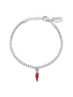 Cubetti Mens Bracelet with Mini Chili Pepper Lucky Charm in Sterling Silver and Red Enamel
