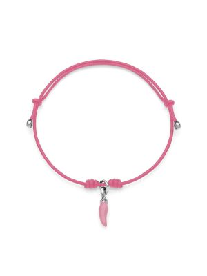Pink Mini Cotton Cord Bracelet with Mini Chili Pepper Lucky Charm in Sterling Silver and Pink Enamel