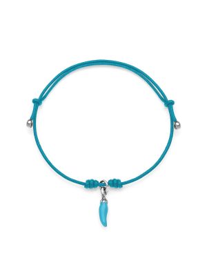Mini Turquoise Cotton Cord Bracelet with Mini Chili Pepper Charm in Sterling Silver and Turquoise Enamel