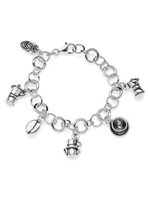 Rolo Luxury Bracelet with Moka Charms in Sterling Silver