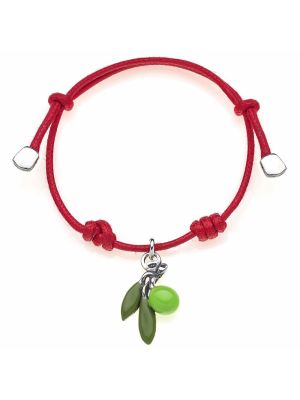 Cotton Cord Bracelet with Olive Charm in Sterling Silver and Enamel