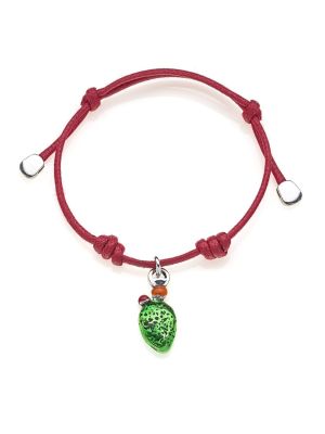 Cotton Cord Bracelet with Prickly Pear Charm in Sterling Silver and Enamel