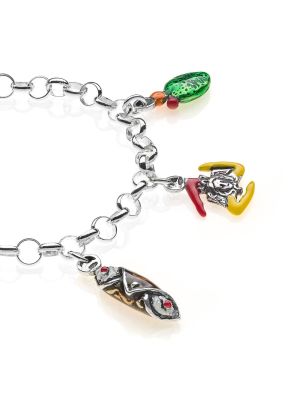 Rolo Light Bracelet with Sicilian Charms in Sterling Silver and Enamel