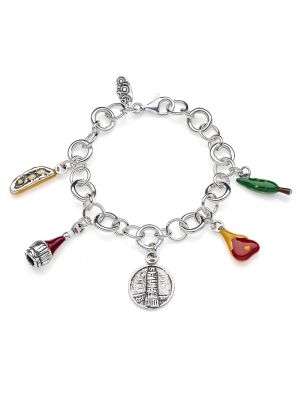 Rolo Luxury Bracelet with Tuscany Charms in Sterling Silver and Enamel