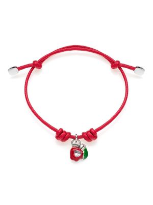 Cotton Cord Bracelet with Right Apple Heart Charm in Sterling Silver and Enamel