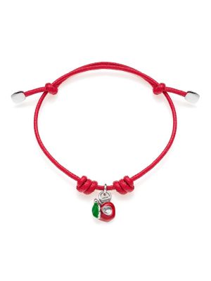 Cotton Cord Bracelet with Left Apple Heart Charm in Sterling Silver and Enamel