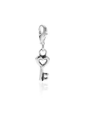 Mini Heart Key Charm in Sterling Silver