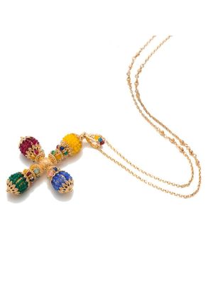 Necklace with a stylized cross in colored agates