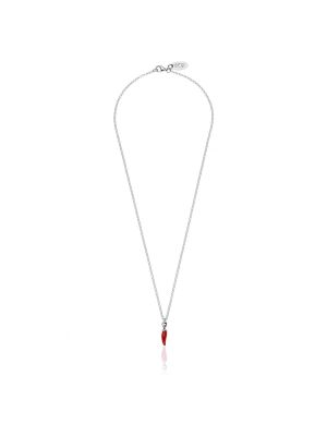 Rolo Micro Necklace 45 cm with Mini Chili Pepper Lucky Charm in Sterling Silver and Red Enamel