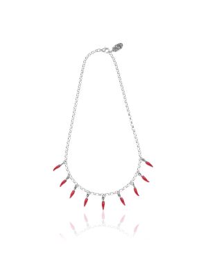 Rolo Mini Necklace 45cm with 9 Mini Chili Pepper Charms in Sterling Silver and Red Enamel