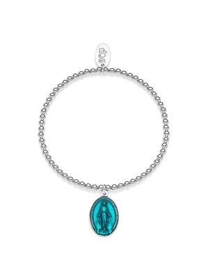 Boule Elastic Bracelet with Miraculous Madonna Charm Silver Sterling and Turquoise Enamel