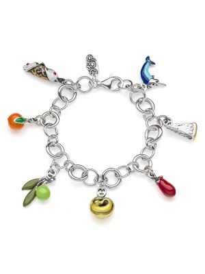 Bracelet with Mediterranean Diet Charms in Sterling Silver and Enamel