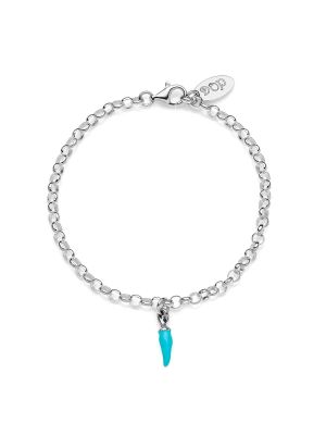 Rolo Mini Bracelet with Mini Chili Pepper Charm in Sterling Silver and Turquoise Enamel