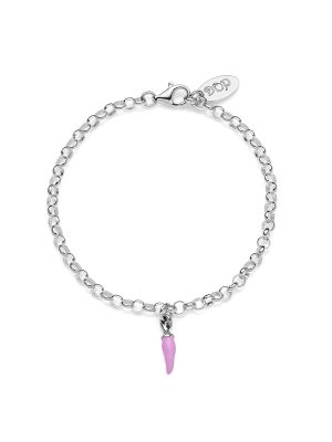 Rolo Mini Bracelet with Mini Chili Pepper Lucky Charm in Sterling Silver and Lilac Enamel