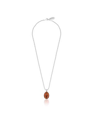 Boule Necklace 45cm with Miraculous Madonna Charm in Sterling Silver and Orange Enamel