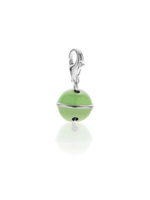 Bell Charm in Sterling Silver and Green Enamel