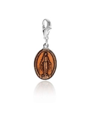 Miraculous Madonna Charm in Sterling Silver and Orange Enamel