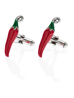 Chili Pepper Cufflinks in Sterling Silver and Enamel