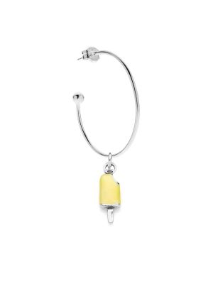 Large Hoop Single Earring with Lemon Popsicle Charm in Sterling Silver and Enamel
