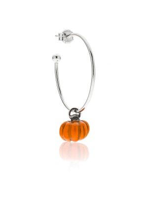 Large Hoop Single Earring with Pumpkin Charm in Sterling Silver and Enamel