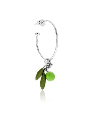 Large Hoop Single Earring with Olive Charm in Sterling Silver and Enamel