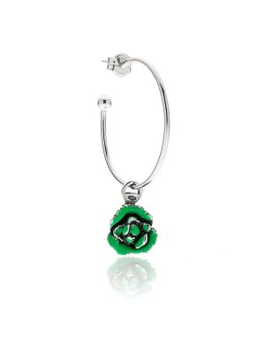Large Hoop Single Earring with Salad Charm in Sterling Silver and Enamel