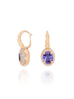 orecchini speciali in oro rosa 18kt diamanti e tanzaniti