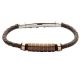 Bracelet in brown leather, PVD and steel