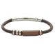 Bracelet man brown leather, steel and plate in PVD
