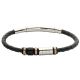 Bracelet man in black leather, steel white, black and gold plated pink