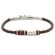 Bracelet man brown leather, steel white, black and gold plated pink