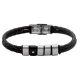 Bracelet to double wire black leather, steel and PVD with zircon