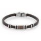 Bracelet in brown leather, PVD and zircon