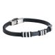 Bracelet in black leather with steel inserts white