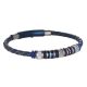 Bracelet in blue leather with passing in steel, PVD and zircons