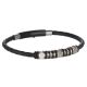 Bracelet in black leather with passing in steel, PVD and zircons