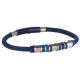 Bracelet in blue leather braided loops in steel and o-ring