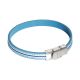 Bracelet in natural leather celeste and inserts of braided nylon white, blue and blue