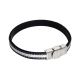 Bracelet in natural leather and black inserts of braided nylon black and white