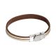 Bracelet in Natural Leather brown and inserts of braided nylon beige, white and brown