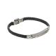 Bracelet in black leather braided with steel inserts and black decorations