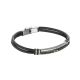 Bracelet double wire black leather strap with ear and zircons