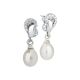 Silver earrings with zircons and pearl to drop
