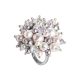 Ring with a bouquet of crystals and Swarovski beads aurorora boreal, white, mauve and Rosaline