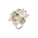 Ring with a bouquet of crystals and Swarovski beads aurorora boreal, bronze, peach and white